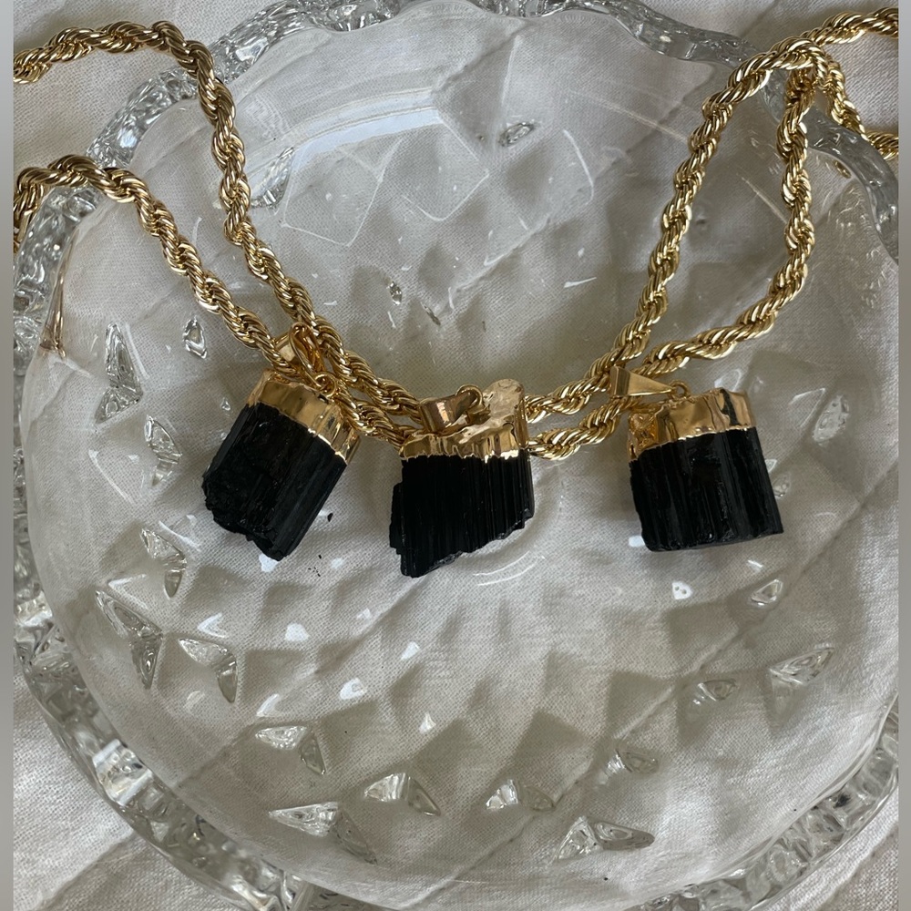 18k Gold Dipped Black Tourmaline Crystal Pendant - image 4